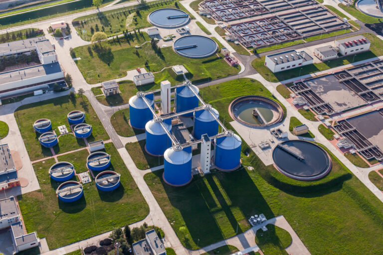 aerial view of sewage treatment plant