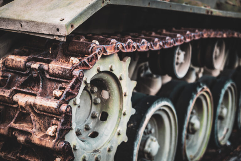 Close up view of a military vehicle